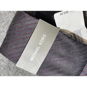 New With Tags Michael Kors Fine Striped Melange Silk Tie Navy and Burgundy